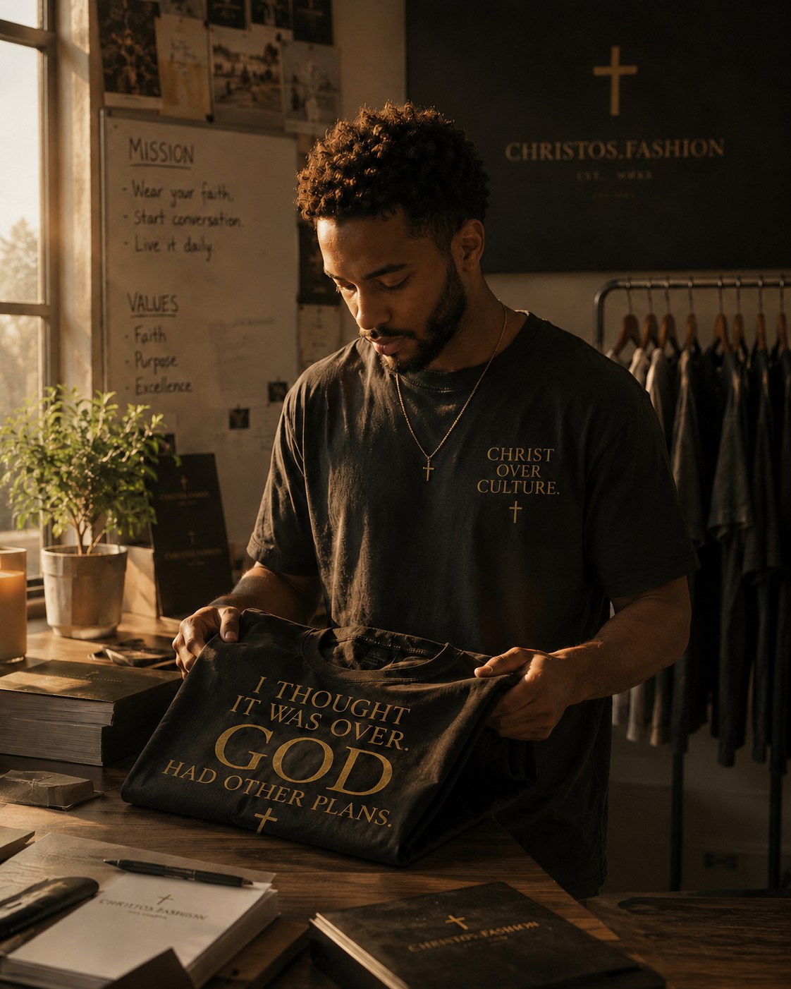 A Christos.Fashion creative reviewing Christ Over Culture and I Thought It Was Over apparel